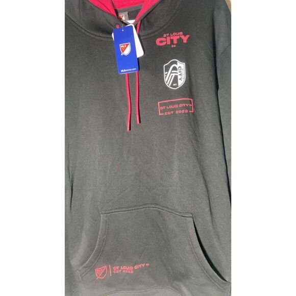St Louis City SC MLS Hoodie 2XL Black Red Pullover Sweatshirt Soccer Fan New NWT - Picture 2 of 6